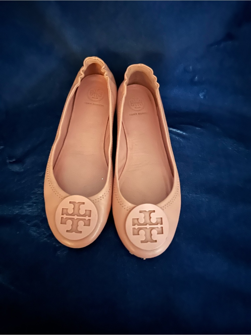 Tory Burch Blush Pink Leather Logo Round-Toe Ballet Flats